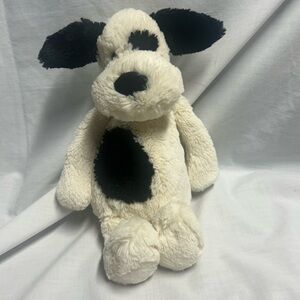 Jellycat Bashful Puppy Dog Plush Black Cream Spot 14” Stuffed Animal Toy Soft